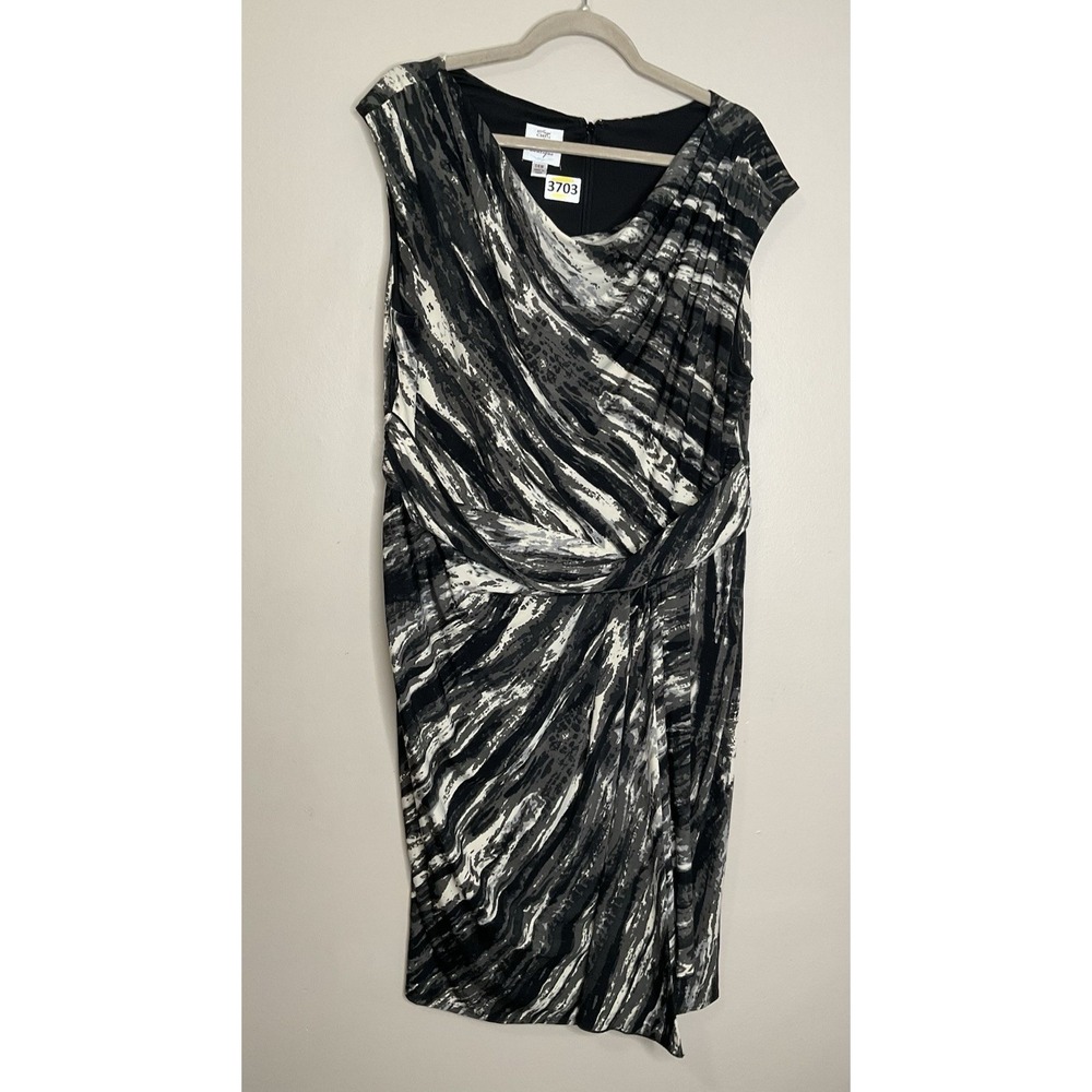 Suzi Chin for Maggy Boutique Womens Ruched Shift Dress Black‎ Gray V-Neck Sz 14W